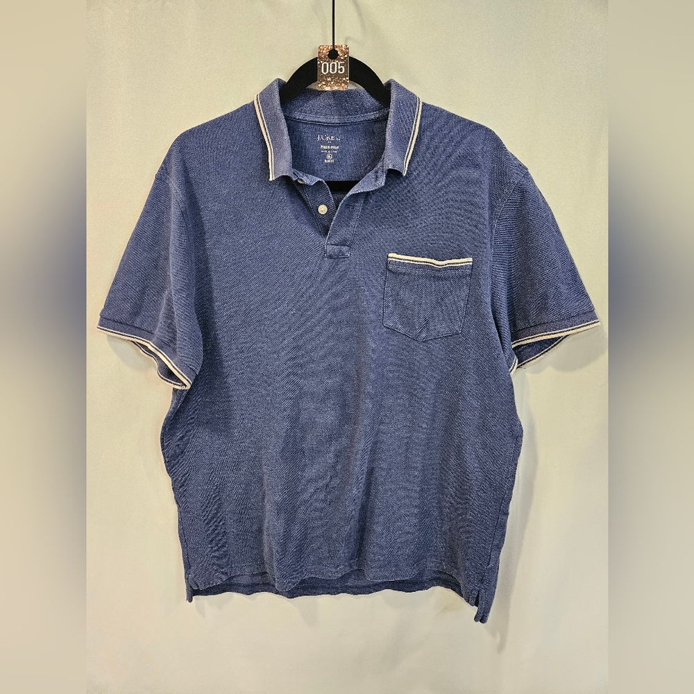 005 J.Crew Blue Pique Polo Slim Fit Size XL